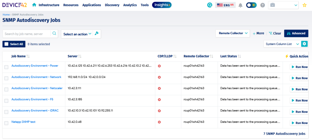 SNMP discovery configuration in a CMDB (source: Device42)