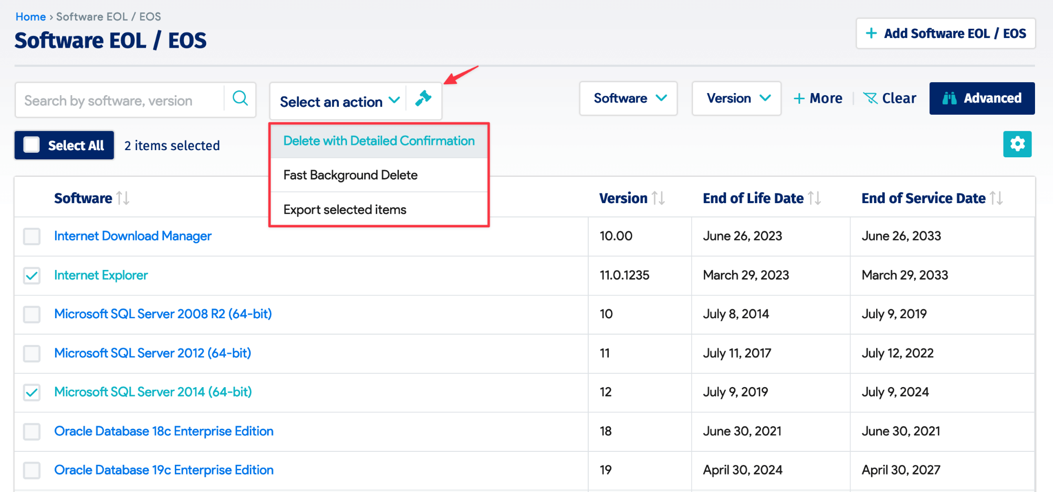 Managing software End of Life (EOL) and End of Service (EOS) by Device42