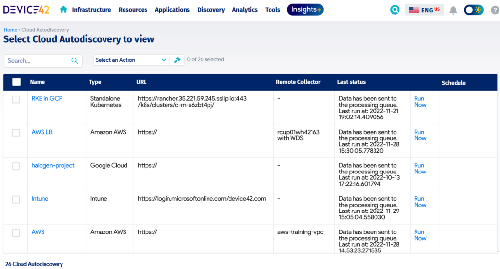 Auto cloud discovery with Device42