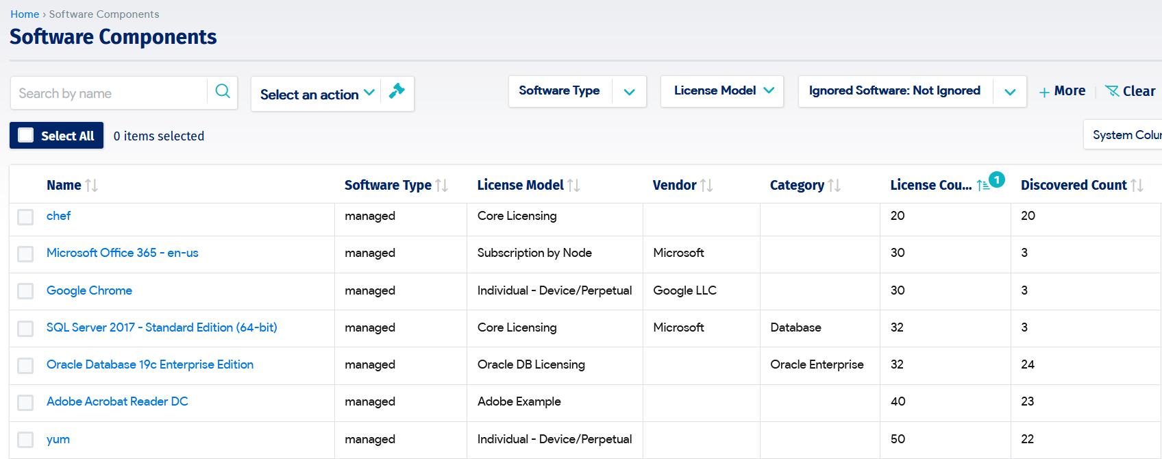 A software asset register