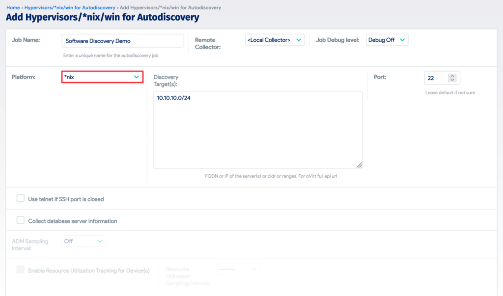 Configuring an autodiscovery job with Device42